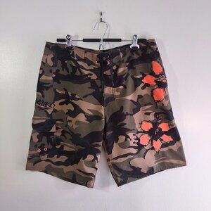 Gecko Hawaii Camo Beach Cargo Shorts  Swim Surf Trunks    Size 36